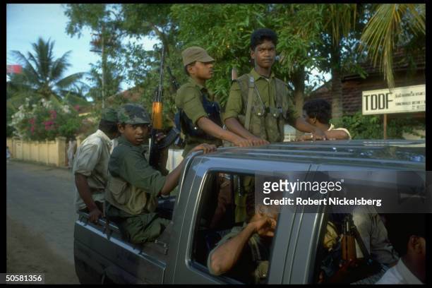 Young LTTE - Liberation Tigers of Tamil Eelam, , fighters atop truck, .