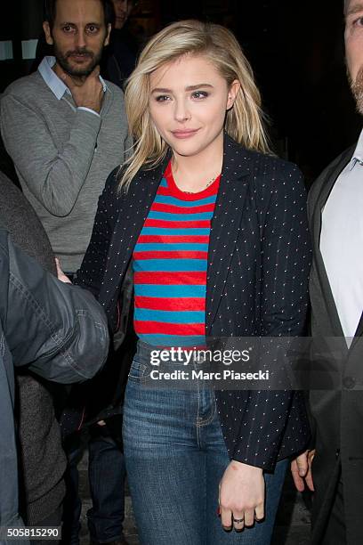 Actress Chloë Grace Moretz leaves the 'Fun Radio' station on January 20, 2016 in Paris, France.