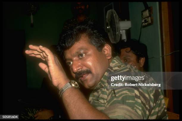 Liberation Tigers of Tamil Eelam - rebel ldr. Velupillai Prabakaran during TIME interview, in northern jungles of Sri Lanka.