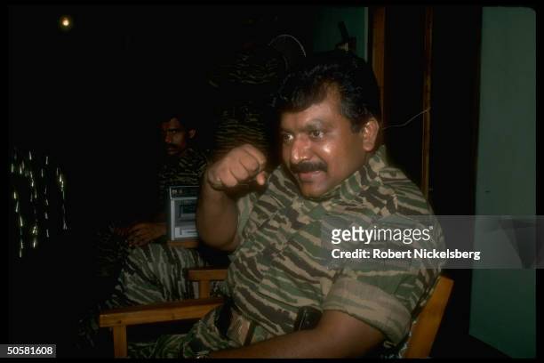 Liberation Tigers of Tamil Eelam - rebel ldr. Velupillai Prabakaran during TIME interview, in northern jungles of Sri Lanka.
