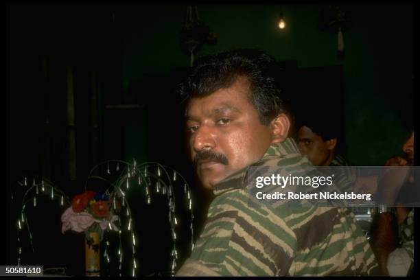 Liberation Tigers of Tamil Eelam - rebel ldr. Velupillai Prabakaran during TIME interview, in northern jungles of Sri Lanka.