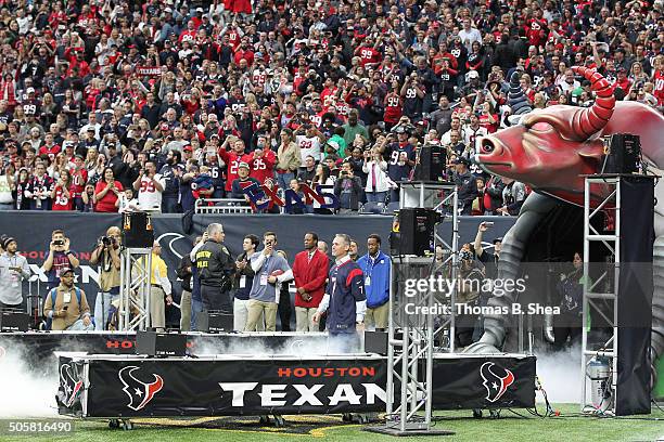 View of the Houston Texans bull runout tunnel before the Texans played the Kansas City Chiefs during the AFC Wild Card Playoff game at NRG Stadium on...