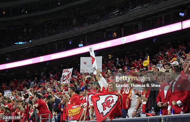 Kansas City Chiefs fans cheer against the Houston Texans during the AFC Wild Card Playoff game at NRG Stadium on January 9, 2016 in Houston, Texas....