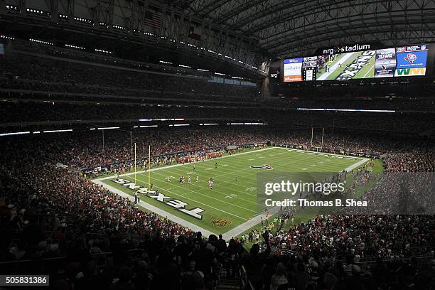 General action between the Houston Texans and the Kansas City Chiefs during the AFC Wild Card Playoff game at NRG Stadium on January 9, 2016 in...