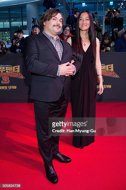 Actor Jack Black and and director Jennifer Yuh attend the premiere for 'Kung Fu Panda 3' on January 20, 2016 in Seoul, South Korea. Jack Black and...