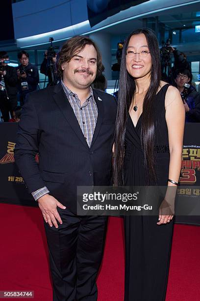 Actor Jack Black and and director Jennifer Yuh attend the premiere for 'Kung Fu Panda 3' on January 20, 2016 in Seoul, South Korea. Jack Black and...