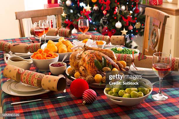 christmas dinner - dining table stock pictures, royalty-free photos & images