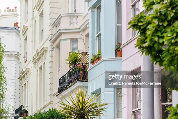 luxury apartments in residential area of london - local high street stock pictures, royalty-free photos & images