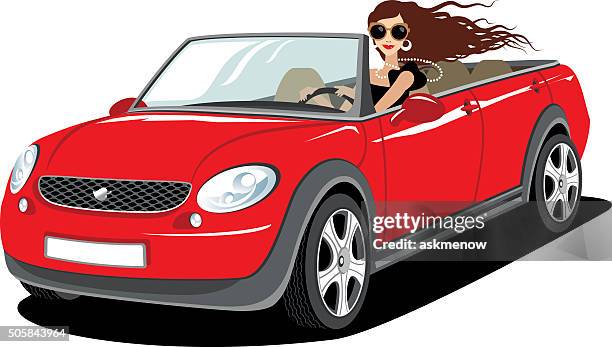 frau fahren ein neues auto - cabrio stock-grafiken, -clipart, -cartoons und -symbole