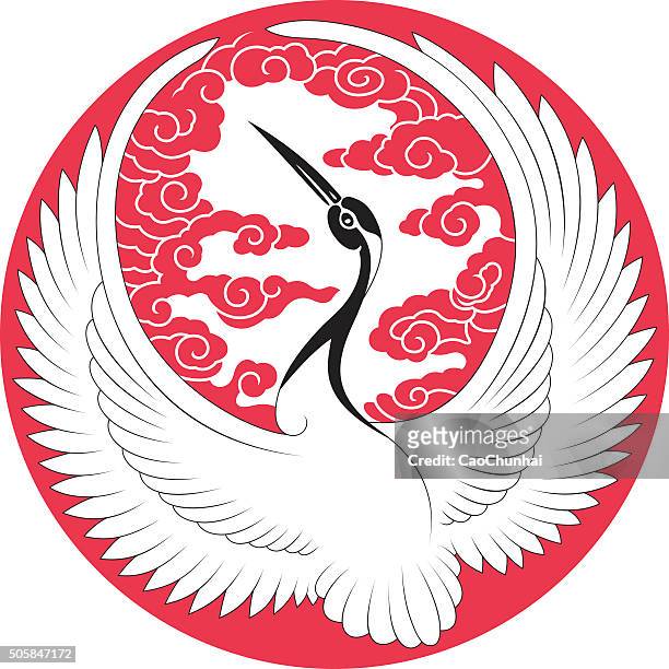 chinese traditional crane pattern - wings circle stock illustrations