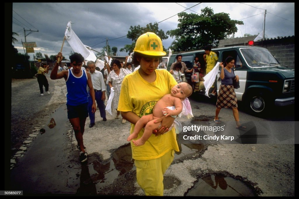 Red Cross worker & civilians fleeing bat