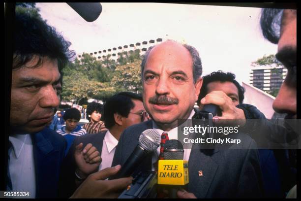 Pres. Cand. Evangelical Christian Jorge Antonio Serrano Elias , w. Press, facing Jan. Runoff after no cand. Won 50% of election vote.