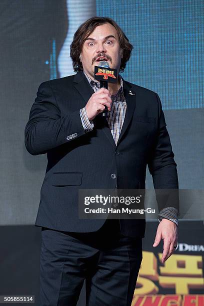 Actor Jack Black attends the premiere for 'Kung Fu Panda 3' on January 20, 2016 in Seoul, South Korea. Jack Black and Jennifer Yuh are visiting South...