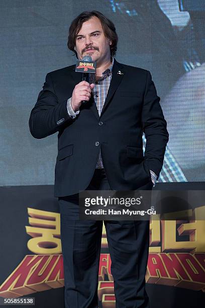 Actor Jack Black attends the premiere for 'Kung Fu Panda 3' on January 20, 2016 in Seoul, South Korea. Jack Black and Jennifer Yuh are visiting South...