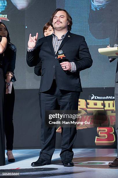 Actor Jack Black attends the premiere for 'Kung Fu Panda 3' on January 20, 2016 in Seoul, South Korea. Jack Black and Jennifer Yuh are visiting South...