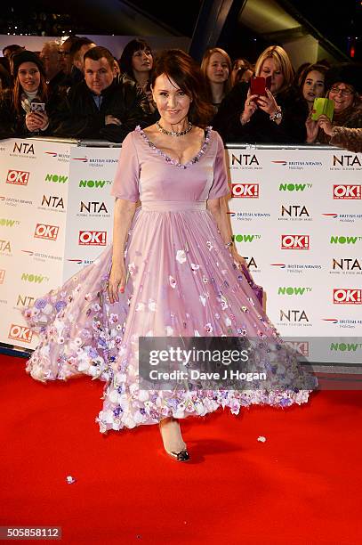 Arlene Phillips, wearing a dress created from homeopathic remedies, attends the 21st National Television Awards at The O2 Arena on January 20, 2016...