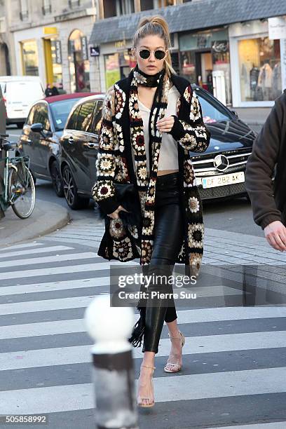 Gigi Hadid visits "Le Bon Marche" departement store on January 20, 2016 in Paris, France.