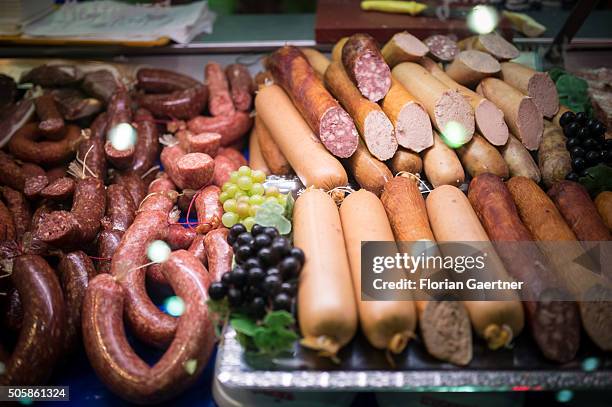 Sausages are offered on January 19, 2016 in Berlin, Germany.