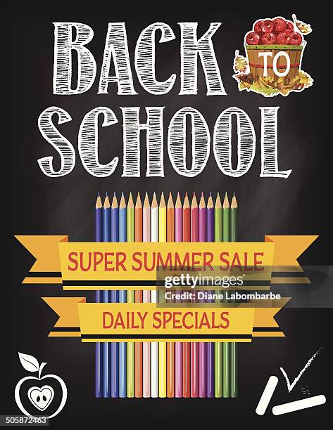 back to school fall sale blackboard - back to school shopping stock illustrations