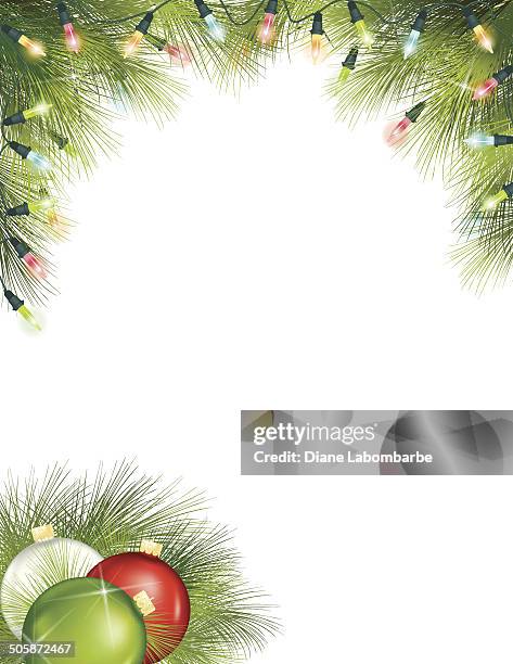 Holiday Background Template With Evergreens And Ornaments High-Res Vector Graphic