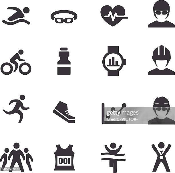triathlon-icons-acme series - langstreckenlauf stock-grafiken, -clipart, -cartoons und -symbole