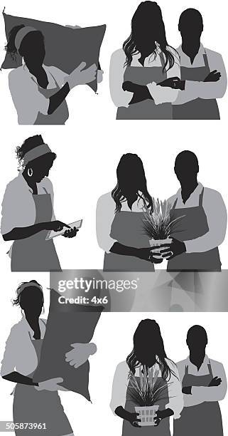 couple in apron - couple tablet stock illustrations
