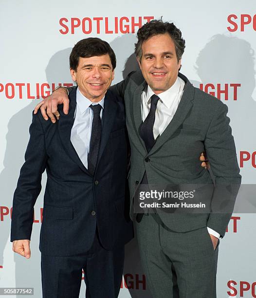 Michael Rezendes and Mark Ruffalo arrives for the UK Premiere of Spotlight at The Washington Mayfair on January 20, 2016 in London, England.