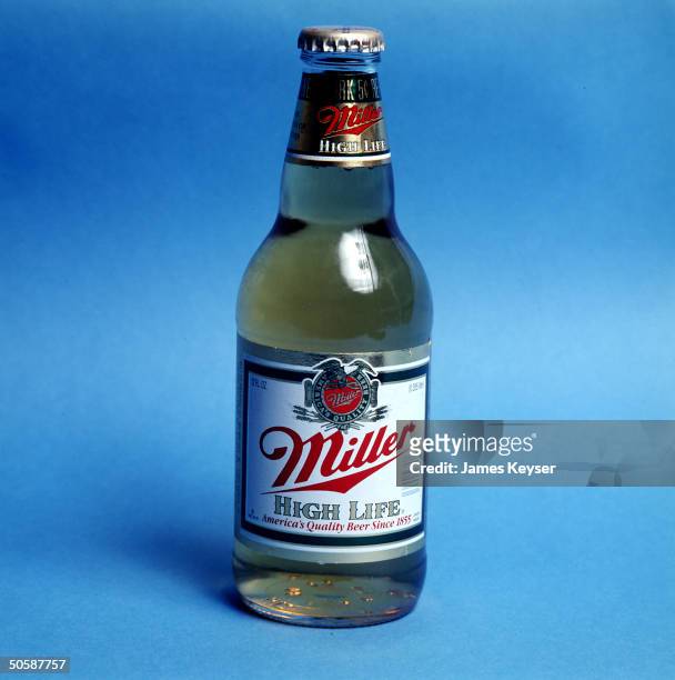 Bottle of Miller beer, re gay- rights group boycott to protest campaign contributions to Sen. Jesse Helms by brewery's parent co. Philip Morris.