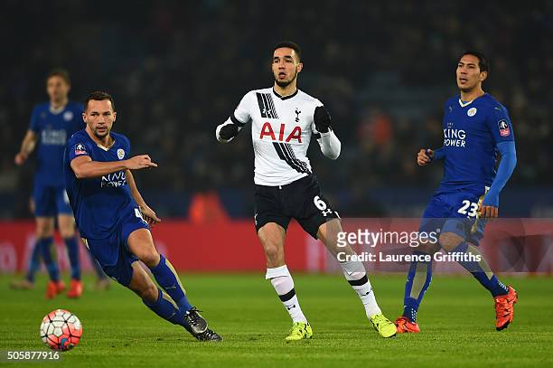 Nabil Bentaleb of Spurs passes the ball during the Emirates FA Cup Third Round Replay match between Leicester City and Tottenham Hotspur at The King...