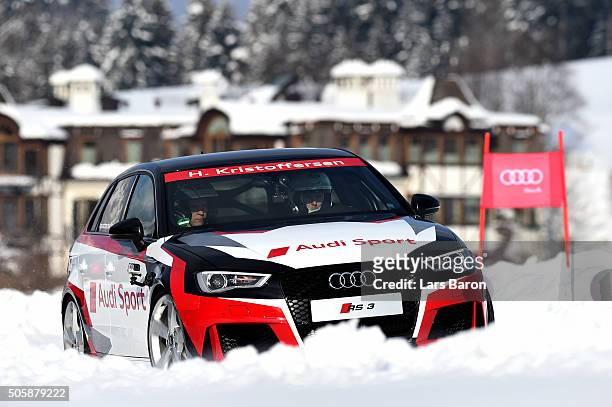 Henrik Kristoffersen drives during the final day of the Audi Quattro #SuperQ on January 20, 2016 in Kitzbuehel, Austria.