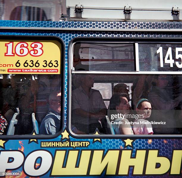 Grodno residents ride the public bus connecting remote parts of the city with the center on July 22, 2011 in Grodno, Belarus. Grodno is a city in...