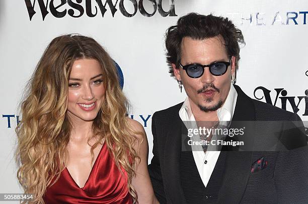 Amber Heard and Johnny Depp attend The Art of Elysium 2016 HEAVEN Gala presented by Vivienne Westwood & Andreas Kronthaler at 3LABS on January 9,...