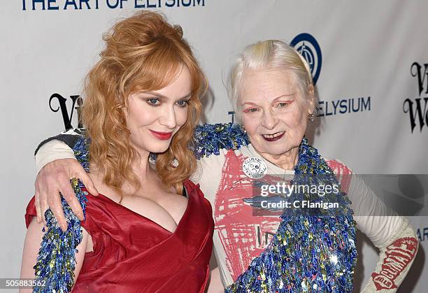 Actress Christina Hendricks and gala creative visionary Vivienne Westwood attend the Art of Elysium 2016 HEAVEN Gala presented by Vivienne Westwood &...