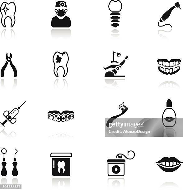 dental icon set - toothbrush white background stock illustrations