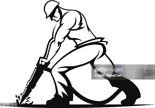 arbeiter mit presslufthammer - presslufthammer stock-grafiken, -clipart, -cartoons und -symbole