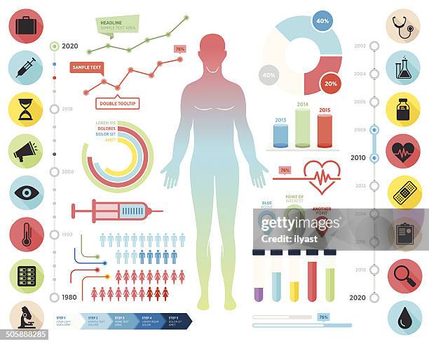 illustrations, cliparts, dessins animés et icônes de infographie ensemble plat - partie du corps humain