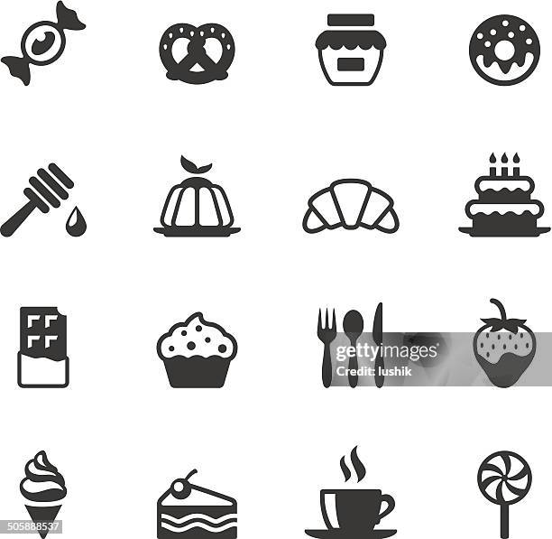ilustraciones, imágenes clip art, dibujos animados e iconos de stock de soulico iconos de dulces - rosquillas