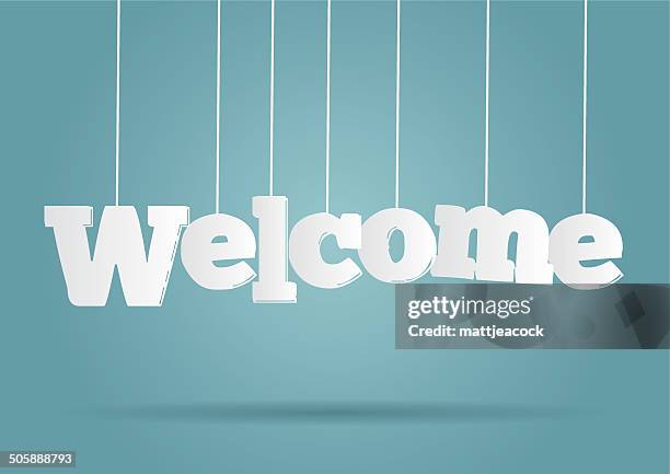 ilustraciones, imágenes clip art, dibujos animados e iconos de stock de hanging palabras de bienvenida - welcome sign