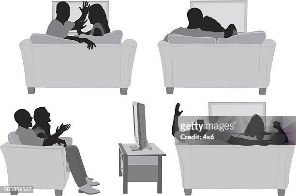 couple watching tv - human arm stock illustrations
