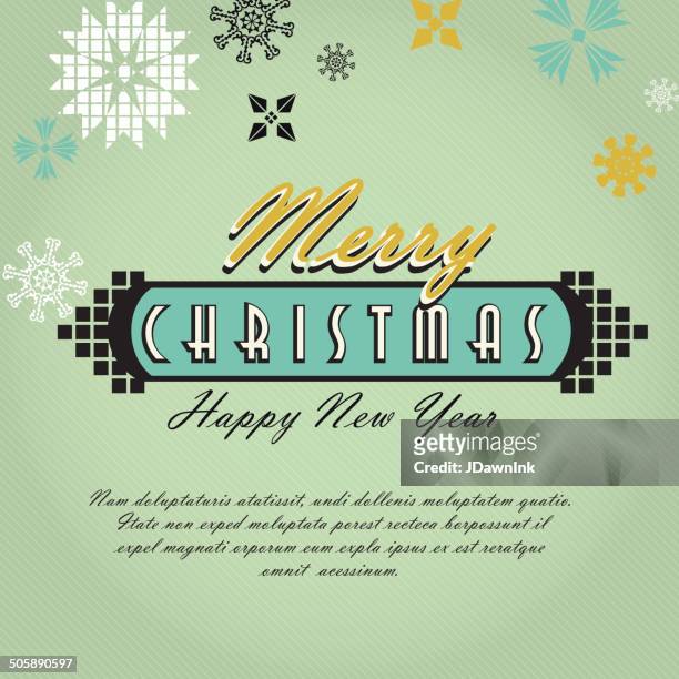 kitschy vintage merry christmas greeting design with snowflakes - multiple image template stock illustrations