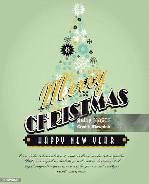 mint green kitschy vintage christmas greeting design with christmas trees - multiple image template stock illustrations