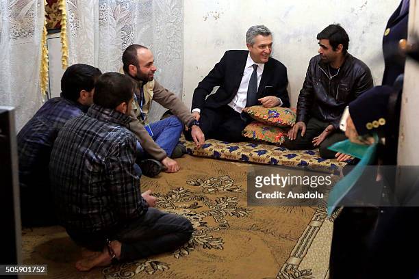 Filippo Grandi, the United Nations High Commissioner for Refugees, UNHCR, visits Syrian refugee families in Beirut, Lebanon on January 20, 2016.