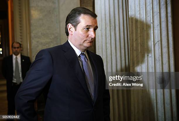 Republican presidential candidate Sen. Ted Cruz leaves after a vote January 20, 2016 on Capitol Hill in Washington, DC. The Senate failed to advance...