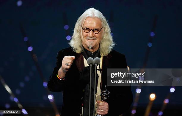 Billy Connolly, winner of the Special Recognition award, speaks onstage at the 21st National Television Awards at The O2 Arena on January 20, 2016 in...