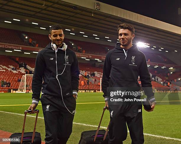 Kevin Stewart of Liverpool and Joe Maguire of Liverpool arrive before The Emirates FA Cup Third Round Replay between Liverpool and Exeter City at...