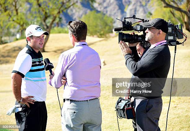 Patrick Reed speaks to media during preview for the CarerrBuilder Challenge In Partnersihip With The Clinton Foundation at the TPC Stadium Course at...