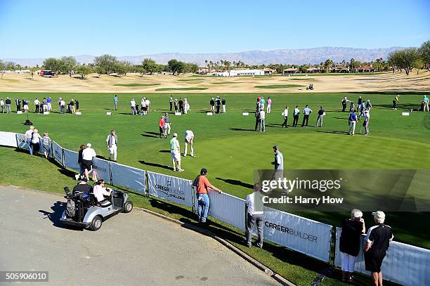 View of the driving range and practice green during preview for the CarerrBuilder Challenge In Partnersihip With The Clinton Foundation at the TPC...