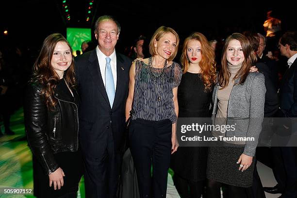 John B. Emerson, his wife Kimberly and their daughters attend the Guido Maria Kretschmer show during the Mercedes-Benz Fashion Week Berlin...