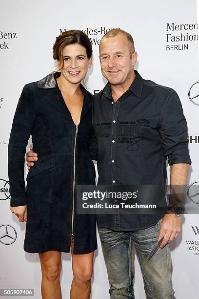 Marie Jeanette Ferch and Heino Ferch attend the Laurel show during the Mercedes-Benz Fashion Week Berlin Autumn/Winter 2016 at Brandenburg Gate on...