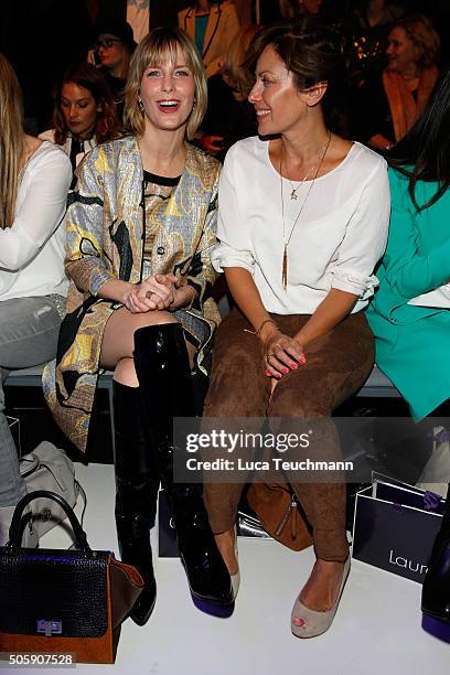 Valerie Niehaus and Carolina Vera attend the Laurel show during the Mercedes-Benz Fashion Week Berlin Autumn/Winter 2016 at Brandenburg Gate on...